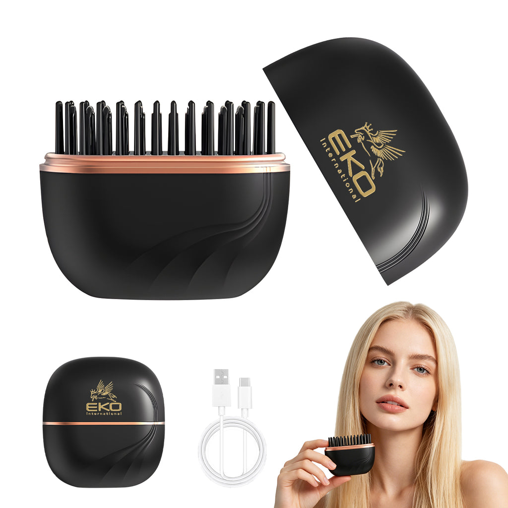 EKO Portable Mini Hair Straightener Brush – Cordless, Rechargeable, Ceramic Coating
