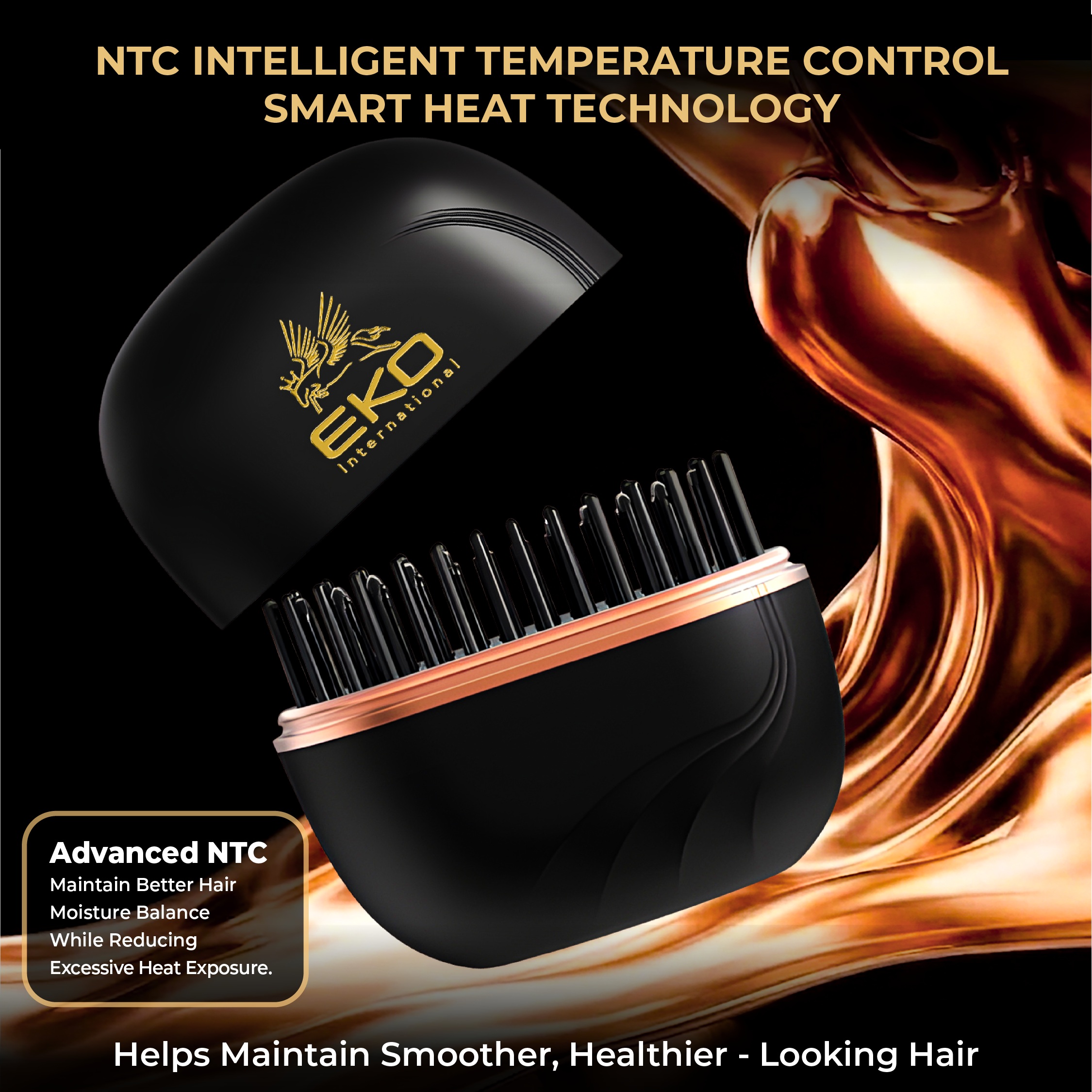 EKO Portable Mini Hair Straightener Brush – Cordless, Rechargeable, Ceramic Coating