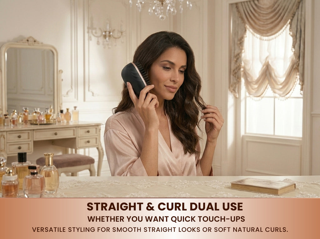 EKO Portable Mini Hair Straightener Brush – Cordless, Rechargeable, Ceramic Coating